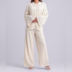 Dina Crochet Top & Pant Set- Oatmeal